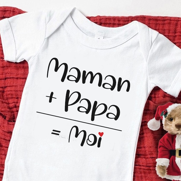 Body Bodie Annonce de Grossesse "Maman + Papa = Moi" Cadeau Personnalisé pour Bébé à Noël Future Maman Futur Papa