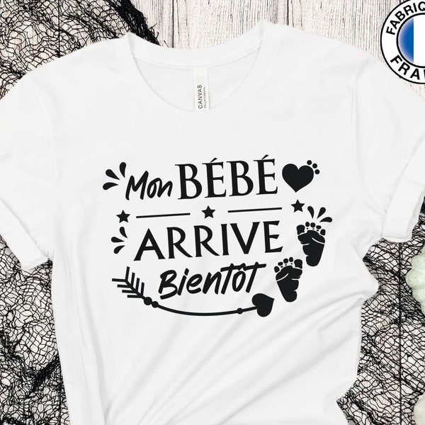 Tshirt Annonce de Grossesse Mon Bébé Arrive Bientôt 2023 Cadeau de Noël Femme Enceinte Personnalisé