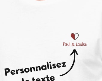 T-Shirt Brodé Personnalisable de Saint-Valentin Cadeau Couple Amoureux St Valentin Texte Personnalisé Homme Femme Tee Shirt Broderie