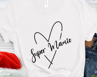 T-shirt Super Mamie. Cadeau Grand Mère pour Noël, Anniversaire ou Fete des Grand Meres. Illustration Coeur