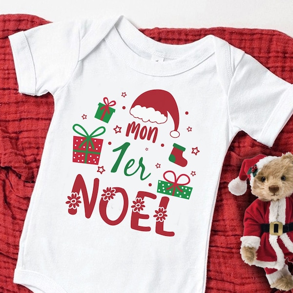 Bodie Mon Premier Noël Bebe Body 1er Noel de Bébé Illustration Cadeaux de Noel Fille Garçon FRANCE