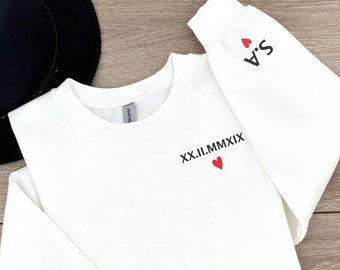 Sweatshirt Personnalisé pour Couple, Sweats Brodés de Chiffres Romains Anniversaire Rencontre Couple, Saint-Valentin Cadeau pour lui / elle