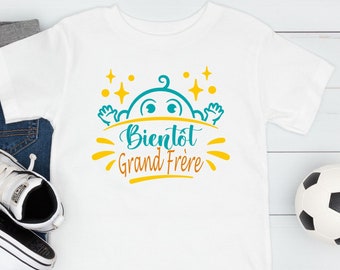 T shirt "Bientôt Grand Frère" 100% Coton Blanc ou Rose, Idée Cadeau Annonce Grossesse et Naissance Bébé pour Petit Garçon FRANCE