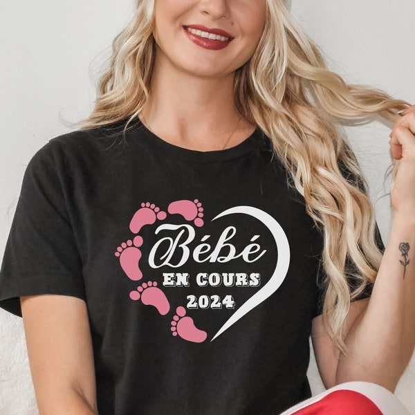 Annonce de Grossesse Tee Shirt Mignon Femme Enceinte. Idées Cadeau Première Grossesse Personnalisé. Bébé en Cours 2024