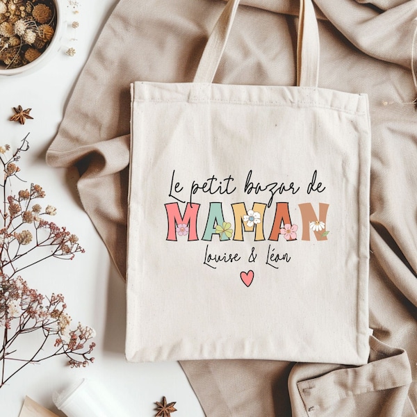 Tote-Bag Maman | Fête des mères | Idée cadeau Maman | Sac Personnalisé pour Maman | Le Petit Bazar de Maman | Cadeau pour Elle Sac de Plage