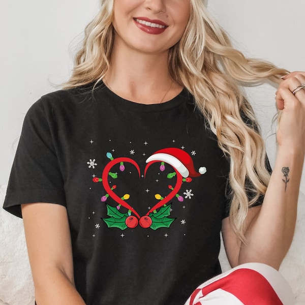 Tshirt Cadeau Noel Coeur Bonnet Père Noël. Cadeau Femme Personnalisé Noel  Tee Shirt Noel Maman Personnalisé Cadeaux Sapin