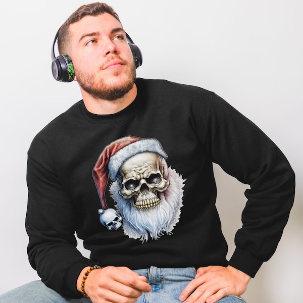 Sweatshirt Noel pour Homme Femme Père Noël Squelette Humour Pull de Noël Sweat-shirt d’hiver Cadeau Personnalisé Vintage Sapin de Noel 2022