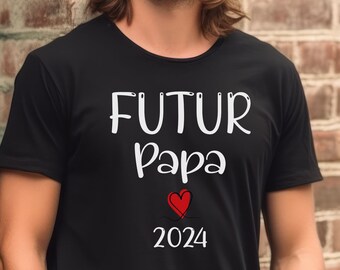 Schwangerschaftsankündigung personalisiertes Paar T-Shirt, Zukünftiger Vater 2024, Zukünftiger Cousin, Onkel, Bruder, Opa, Frankreich