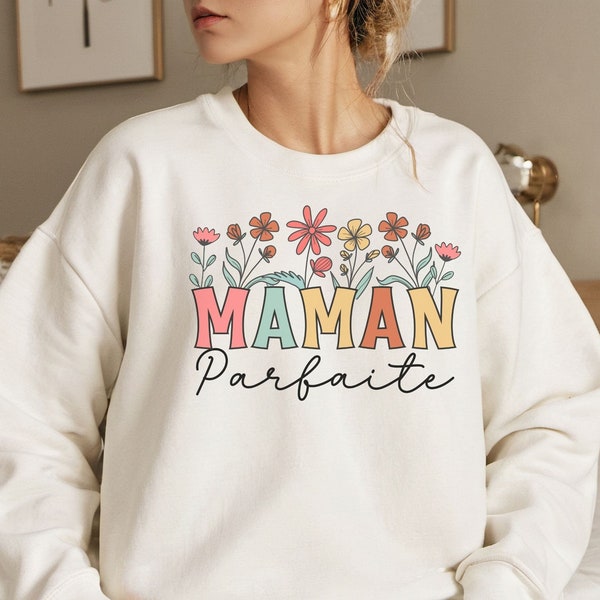 Sweatshirt Personnalisé Maman Parfaite - Sweat Shirt Cadeau pour Elle - Fête des Mères 2024 - Design Retro Fleurs Vintage Cadeau Pour Femme