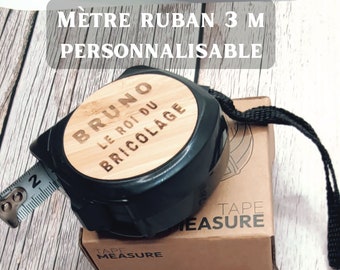 Mètre Personnalisable. Idéal Cadeau Bricoleur. Mètre Ruban de 3 m avec Mécanisme de Blocage et Crochet Métallique. Texte Personnalisé .