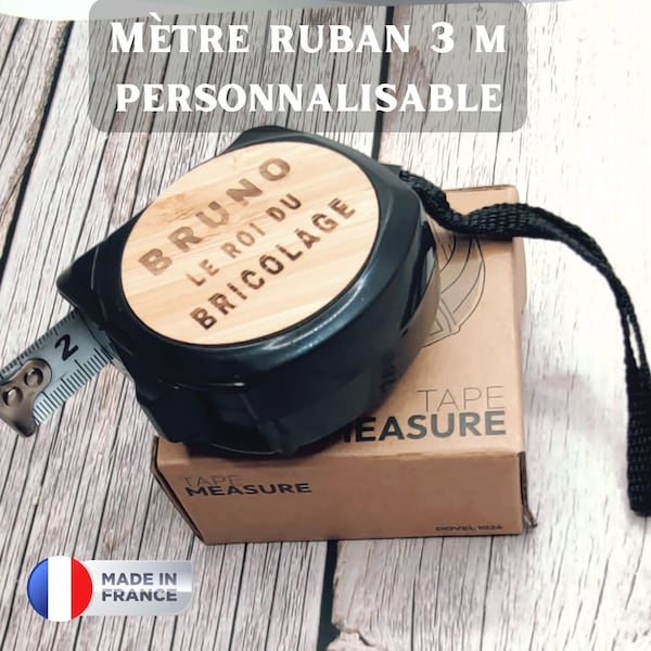 Mètre Personnalisable. Idéal Cadeau Bricoleur. Mètre Ruban de 3 m avec Mécanisme de Blocage et Crochet Métallique. Texte Personnalisé .