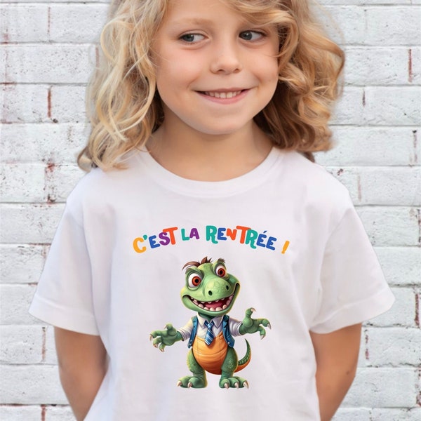 T-shirt Rentrée Scolaire 2023 2024 - Personnalisé pour Fille ou Garçon - Cadeau d'École Original - Idée Cadeau Tee Shirt Dinosaure Enfants