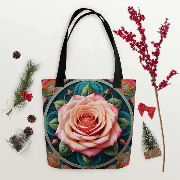 Tote-Bag Illustration Rose: Sac Fourre-tout Fleuri Idéal pour Cadeau d'Anniversaire, Fête des Mères, ou pour Égayer Votre Quotidien