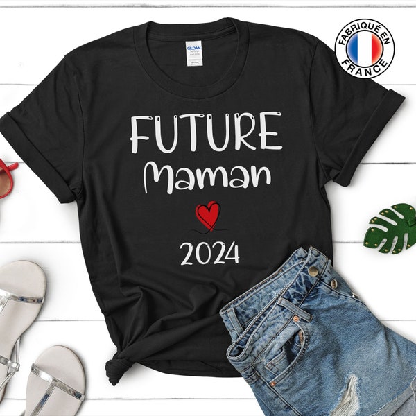 Annonce de Grossesse T-shirt Couple Personnalisé Future Maman 2024 Cousine Tata Soeur, Annoncer Grossesse Originale en Français