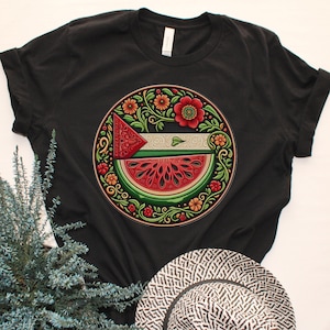Tee Shirt Solidarité Palestine - Sauvez Gaza - Design Couleur Drapeau Palestinien Pastèque Symbole Liberté - Droits Humains