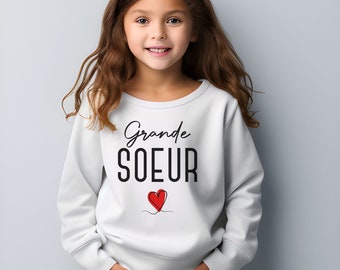 Sweat Enfant Grande Soeur Annonce de Grossesse à Une Grande Soeur Annoncer une Naissance 2024 Fille Famille Sweatshirt Future Grande Soeur