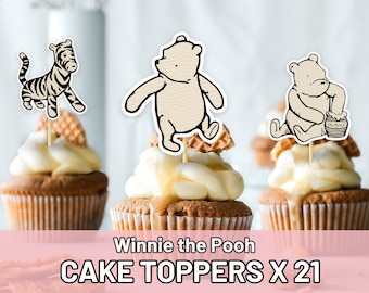 21 Classic Winnie the Pooh Baby Shower Cupcake Toppers | Vintage Winnie the Pooh | Printable Party Decorations | Cutout Prop | PNG, PDF