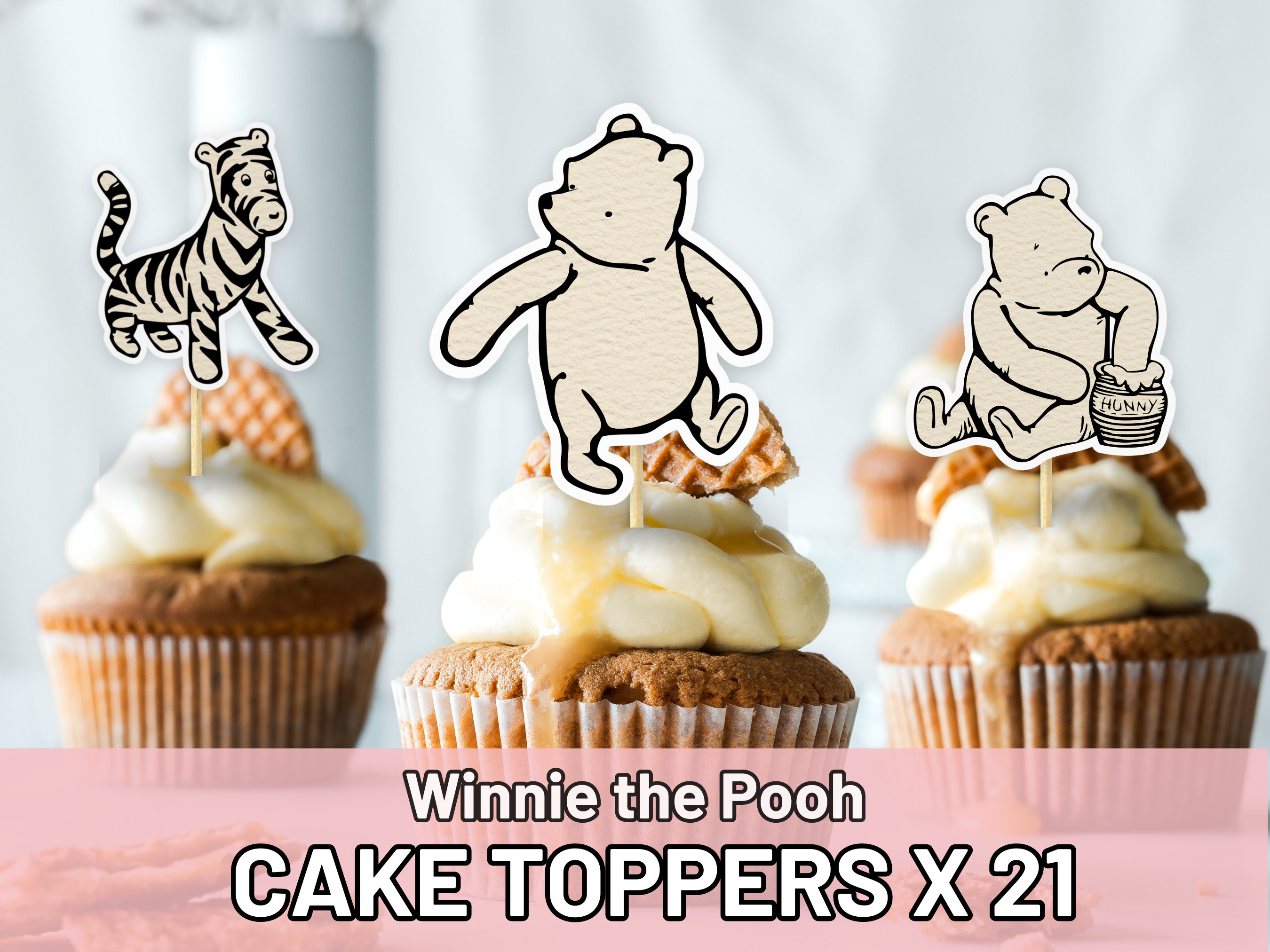 21 Classic Winnie the Pooh Baby Shower Cupcake Toppers Vintage Winnie the  Pooh Printable Party Decorations Cutout Prop PNG, PDF 