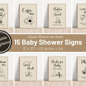 Classic Winnie the Pooh Baby Shower Signs | Winnie the Pooh Baby Shower Decorations | Momosa Sign | Guest Book | Vintage Winnie the Pooh