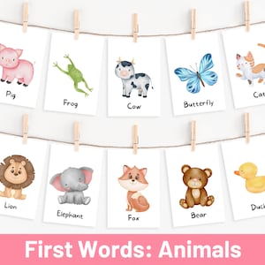 25 Animal Flashcards for Teaching First Words to Babies and Toddlers | Digital Download | Montessori | Printable | Farm and Wild Animals