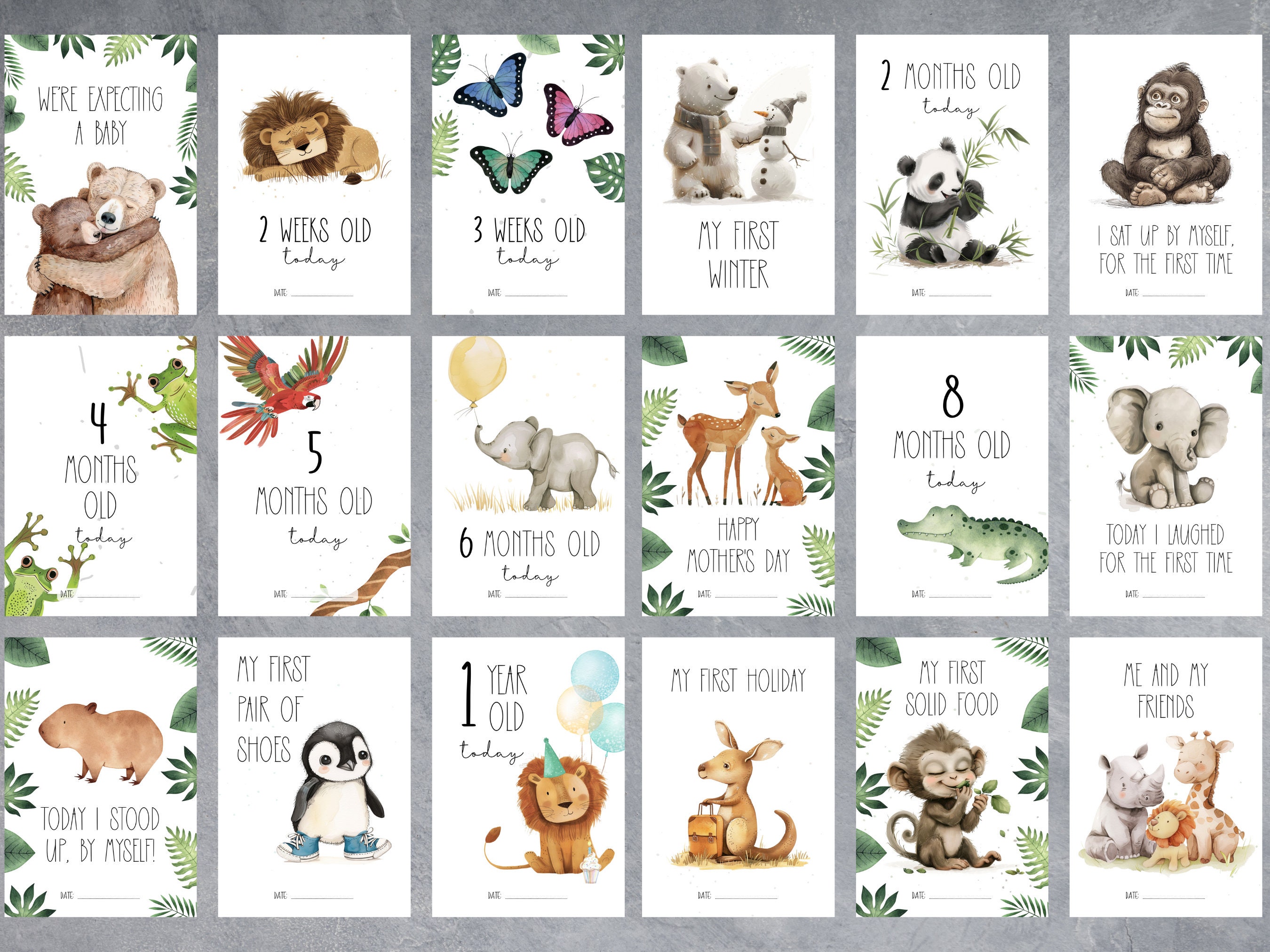 Zoo Animal Themed Baby Milestone Cards, Printable Baby Milestones ...