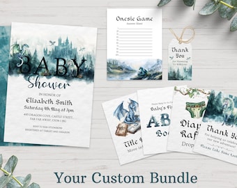 Dragon Baby Shower Invitation BUNDLE, Dragon Theme, Fantasy Baby Shower Signs, A Little Dragon is on the Way A Dragon is Hatching, Nerdy