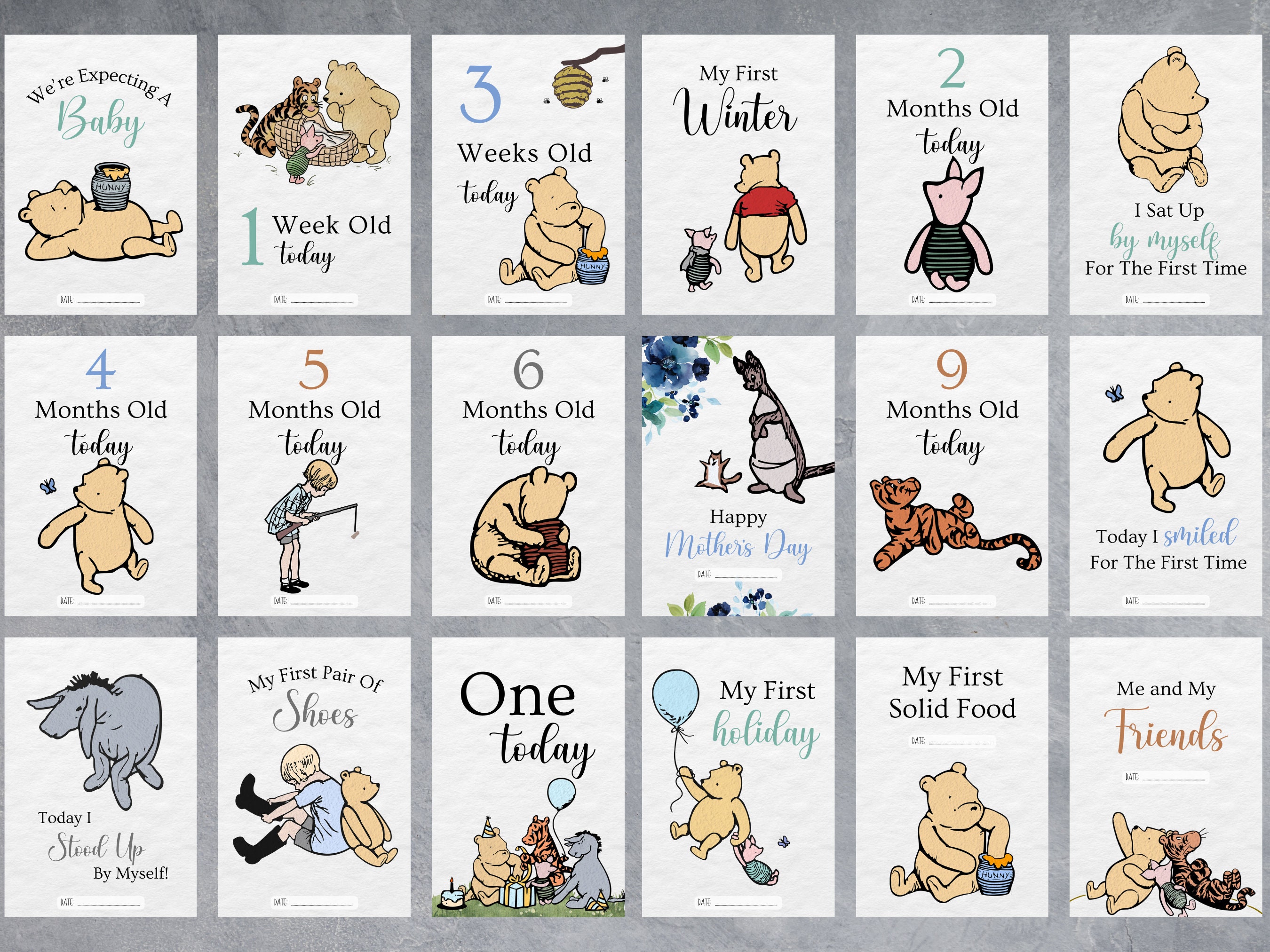 Classic Winnie the Pooh Baby Milestone Cards: Photo Prop (digital ...
