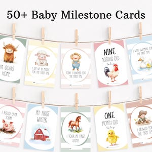 Cartes jalons bébé animal de la ferme, jalons imprimables pour bébés, cartes jalons ferme unisexes, accessoire photo bébé de la ferme, cadeau baby shower mignon