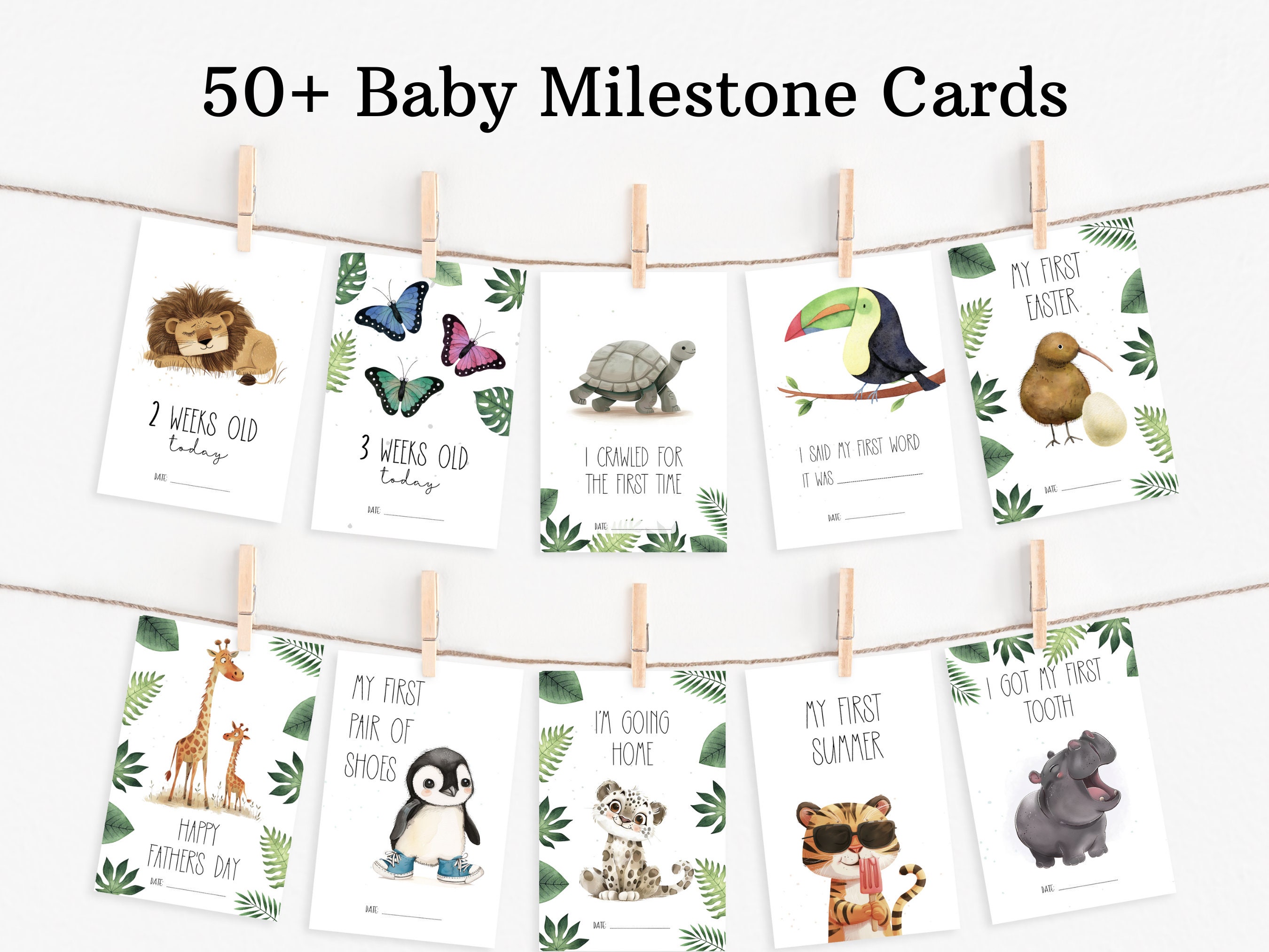 Zoo Animal Themed Baby Milestone Cards, Printable Baby Milestones ...