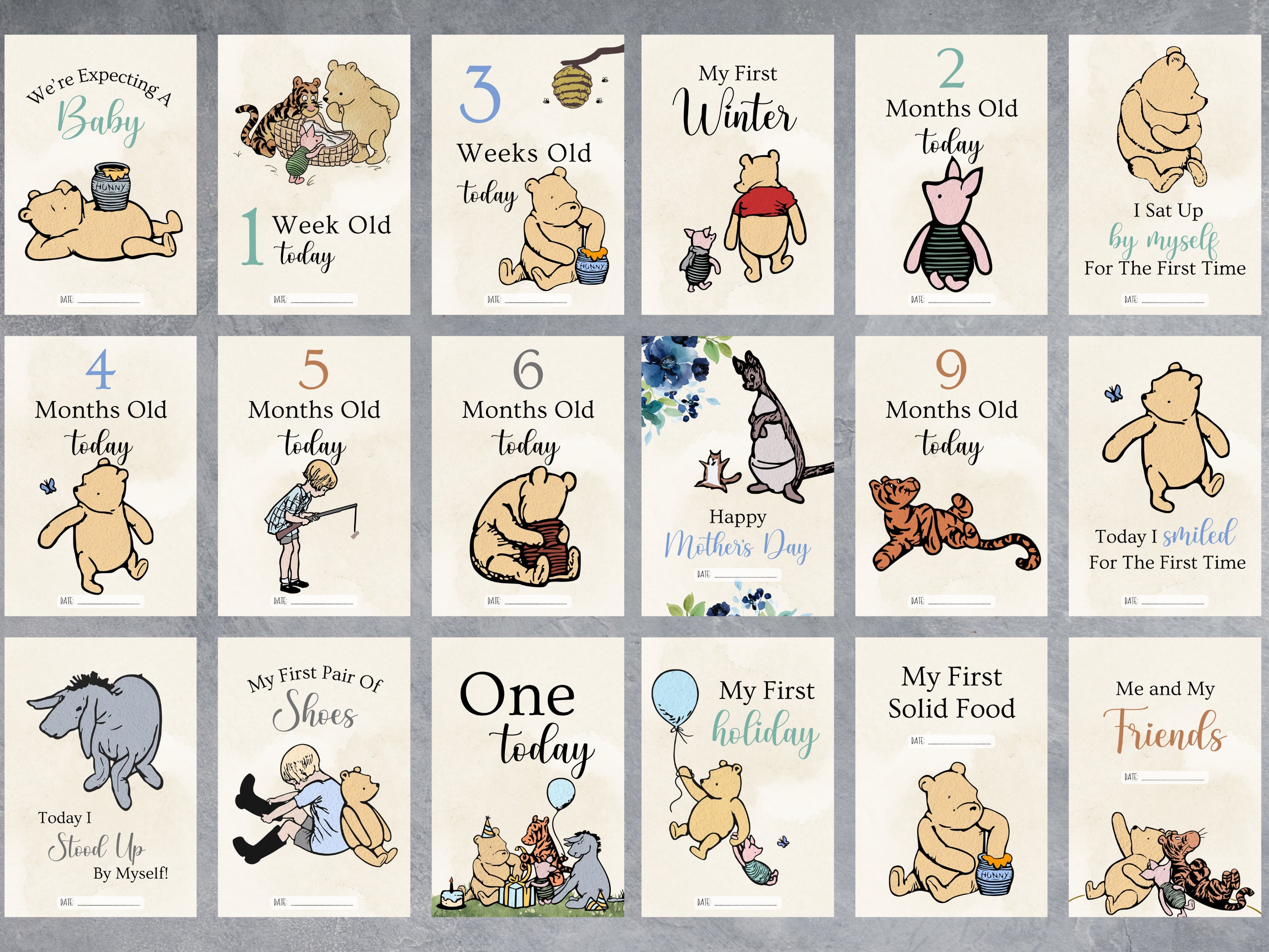 Classic Winnie the Pooh Milestone Cards, Printable Baby Milestones ...