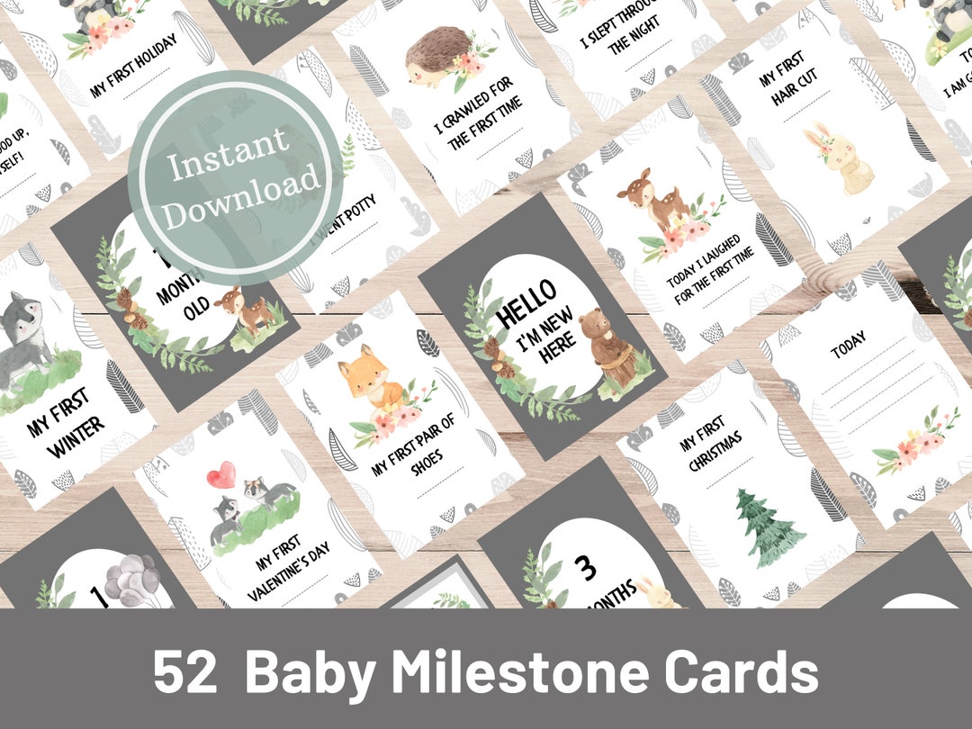 Printable Baby Milestone Cards | Baby Photo Cards | Woodland Milestone ...