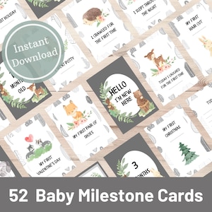 Cartes d'étape imprimables pour bébé | Cartes photo bébé | Cartes d'étape des bois | Cartes d'accessoires photo bébé | Unisexe | Renard | Gris