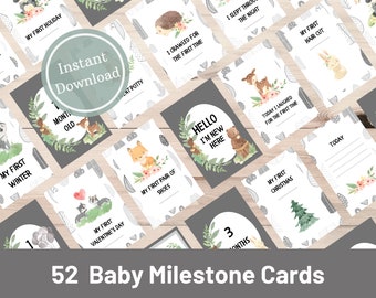 Printable Baby Milestone Cards | Baby Photo Cards | Woodland Milestone ...