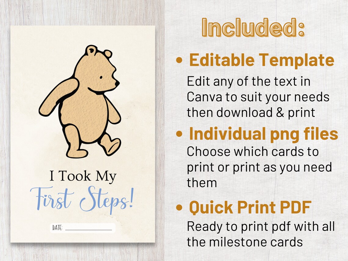 Classic Winnie the Pooh Milestone Cards, Printable Baby Milestones ...