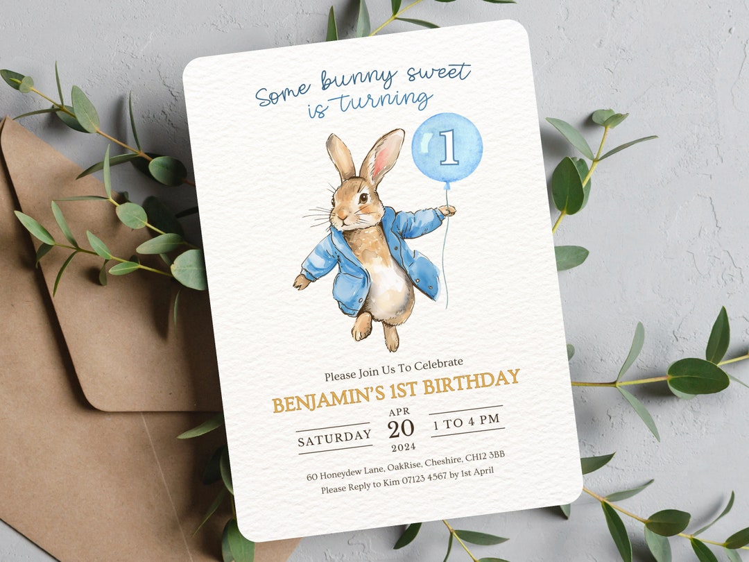 Peter Rabbit First Birthday Invitations Template, Peter Rabbit Invite ...