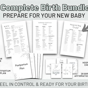 Birth Plan Bundle | Natural Birth Plan Template UK & USA | Positive Birth Affirmation Cards | Hospital Bag Checklist | Newborn Essentials