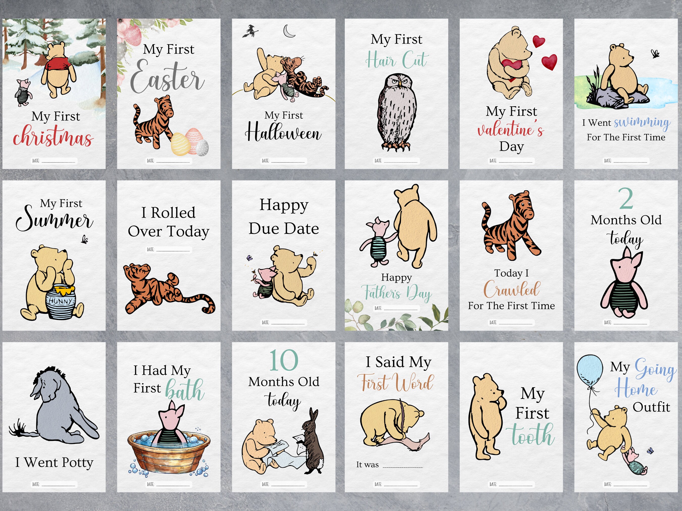 Classic Winnie the Pooh Baby Milestone Cards: Photo Prop (digital ...