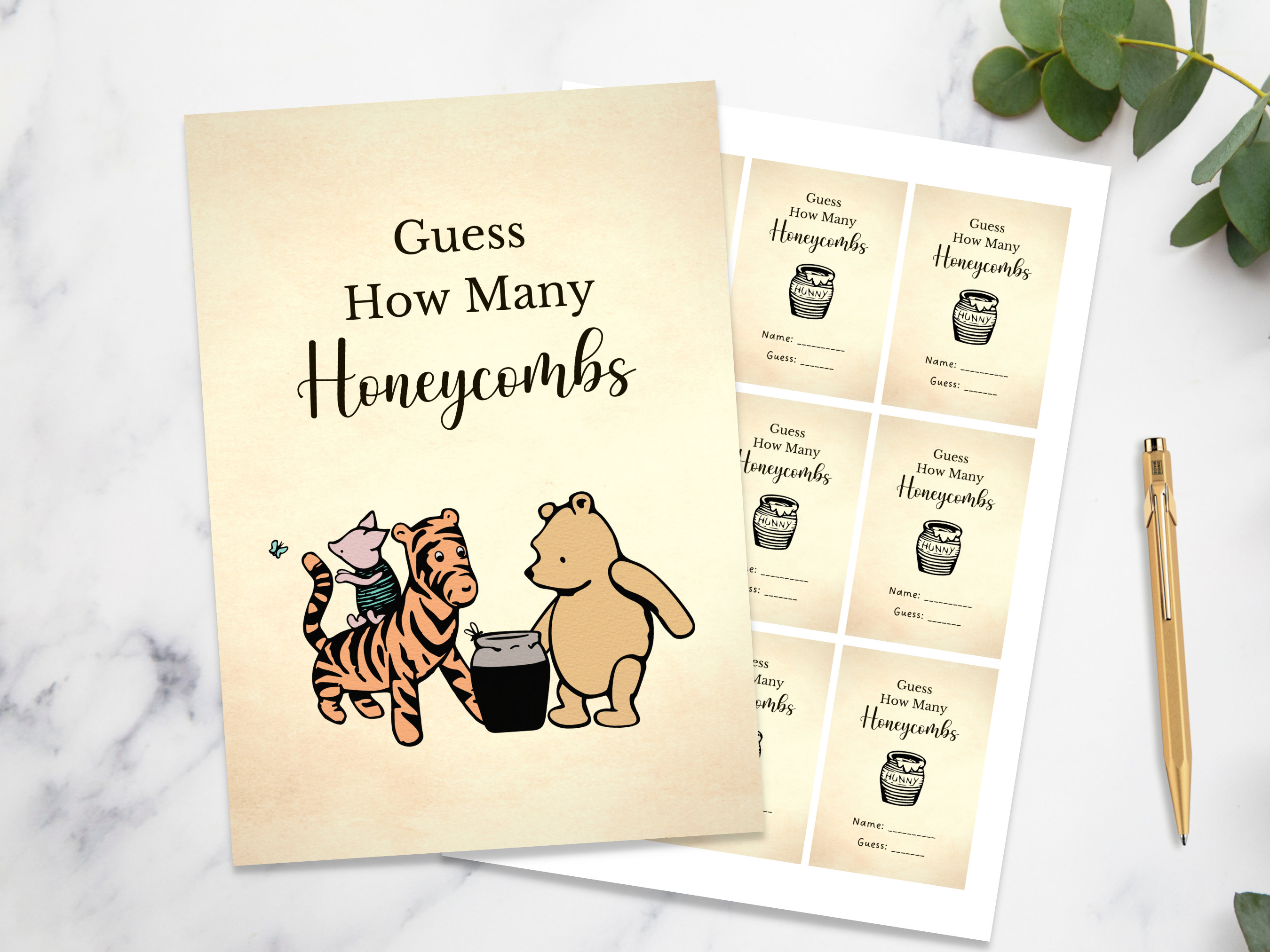 Guess How Many Honeycombs Sign | Classic Pooh Bear Baby Shower Game ...