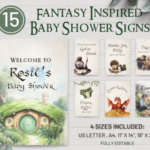 Fantasy Baby Shower Signs, Editable Printable Signs, Birthday Party Bundle, Large LOTR Welcome Sign, Elven Party Theme, Hobbit Inspired