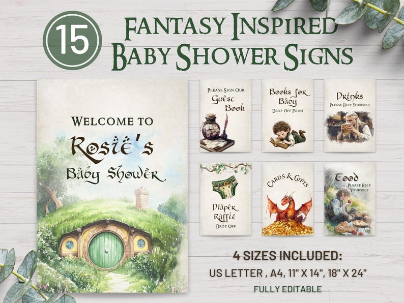 Fantasy Baby Shower Signs, Editable Printable Signs, Birthday Party ...