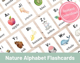 Nature Alphabet Flashcards | Animal ABC Flashcards | Printable Flashcards | Letter Cards | Montessori Education | Preschool | Kindergarten