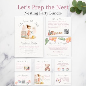 Inbjudningspaket för häckande fest, Baby Sprinkle-inbjudan (digitalt), könsneutral redigerbar babyshower, häckande dusch