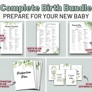 Forfait de plan de naissance | Modèle de plan de naissance naturel Royaume-Uni et États-Unis | Cartes d’affirmation de naissance positives | Liste de contrôle des sacs d’hôpital | L’essentiel du nouveau-né