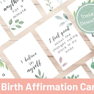 Cartes d'affirmation de naissance aquarelle | Hypnonaissance | Naissance positive | Cartes de grossesse imprimables | Affirmations de travail | Cartes Doula | Bébé