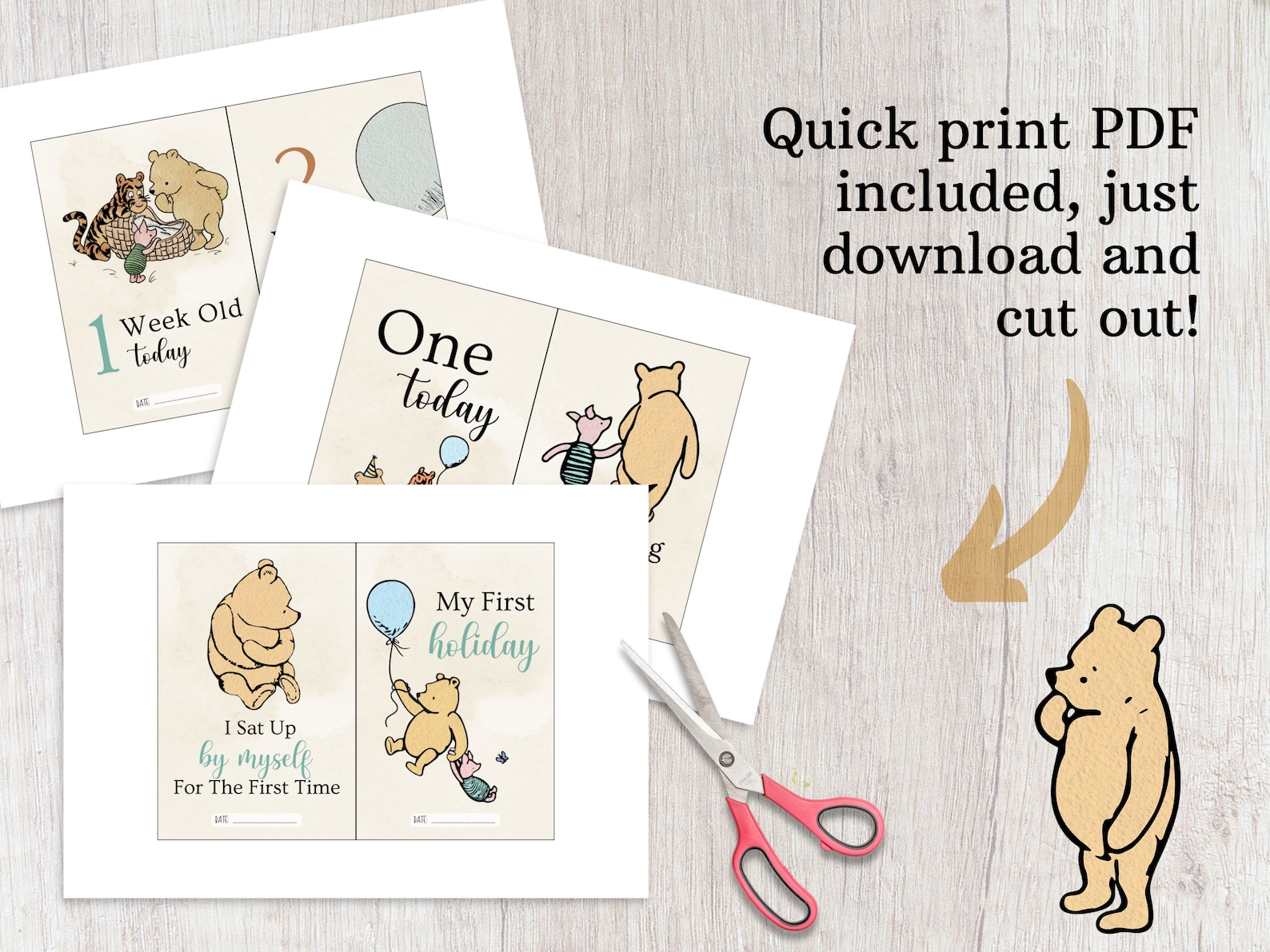 Classic Winnie the Pooh Milestone Cards, Printable Baby Milestones ...