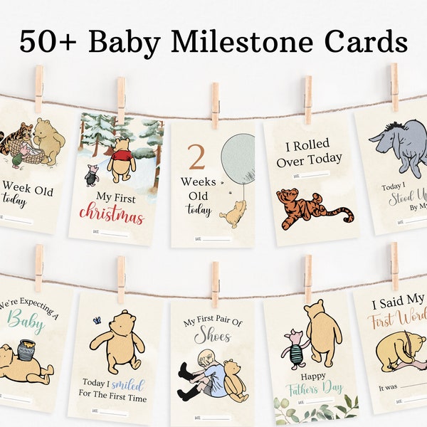 Classic Winnie the Pooh Milestone Cards, Printable Baby Milestones, Unisex Pooh Milestone Cards, Baby Photo Prop, Cute Baby Shower Gift
