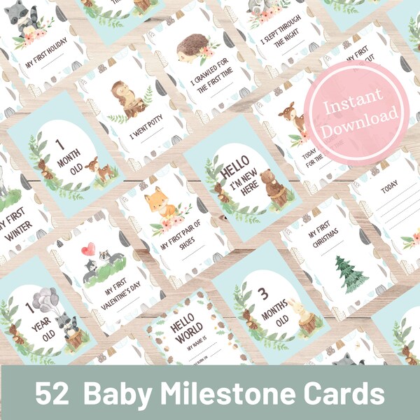 Printable Baby Milestone Cards | Baby Photo Cards | Woodland Milestone Cards | Baby Shower Gift | Baby Photo Prop Cards | Unisex | Fox