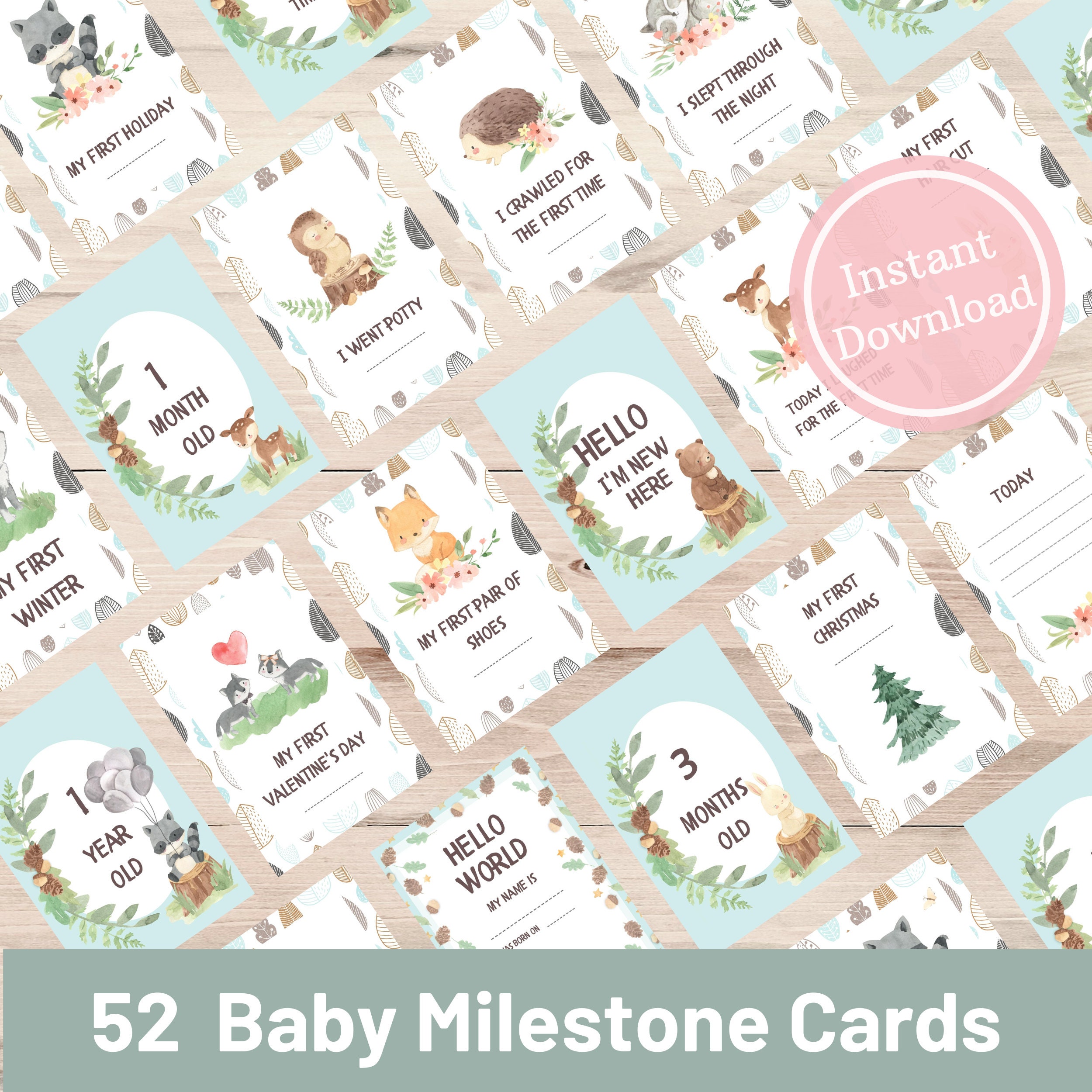 Printable Baby Milestone Cards | Baby Photo Cards | Woodland Milestone ...