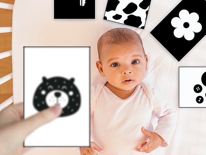 54 Black and White Tummy Time Cards High Contrast Baby Etsy