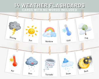 14 Weather Flashcards for Toddlers | Weather Flashcards Without Words | First Words for Toddlers | Kindergarten | Montessori | Printable